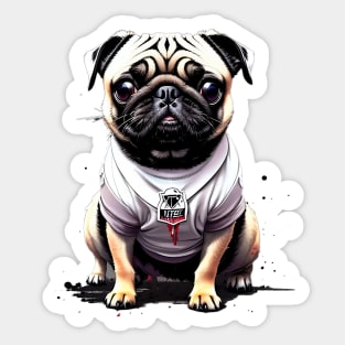 The Playful Pug: Ready for Action in a White Jersey Sticker
